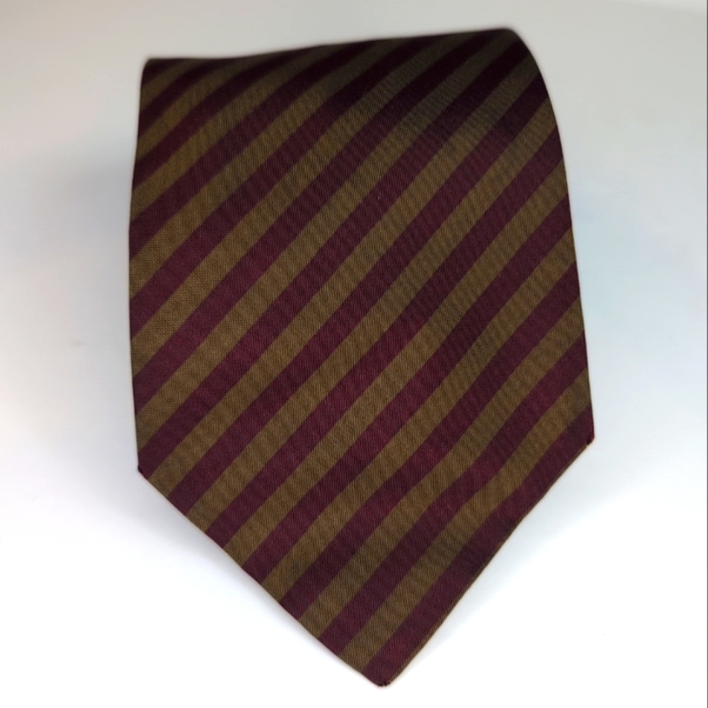 Emporio Armani Vintage Striped Silk Tie Made in Italy Classic Burgundy & Tan